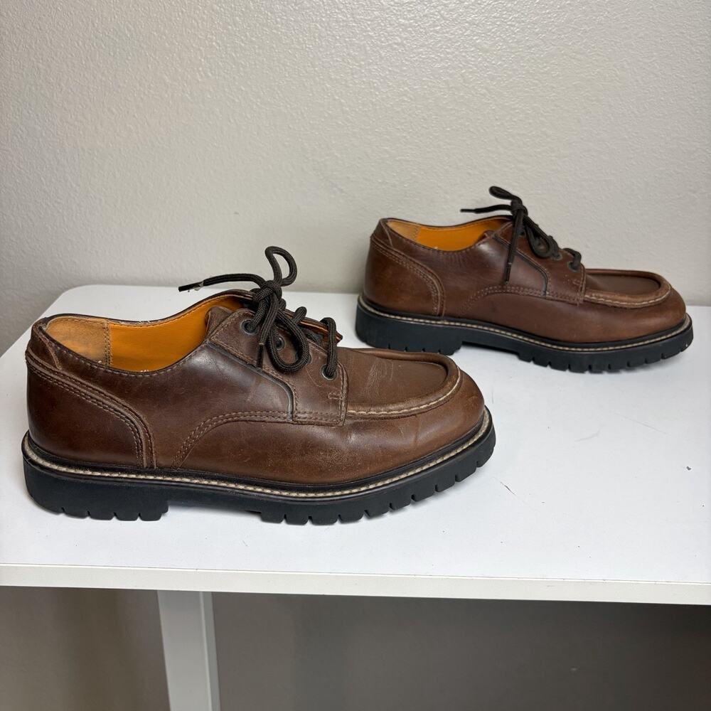 Earth Shoes Men Leather Size 8 Brown Rubber Soles Preppy Casual Laces